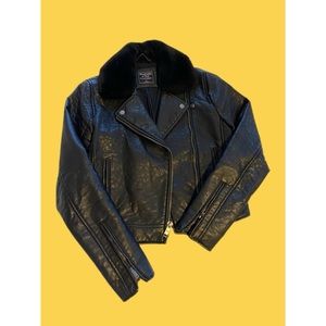 American Eagle Faux Fur Collar Moto Leather Jacket